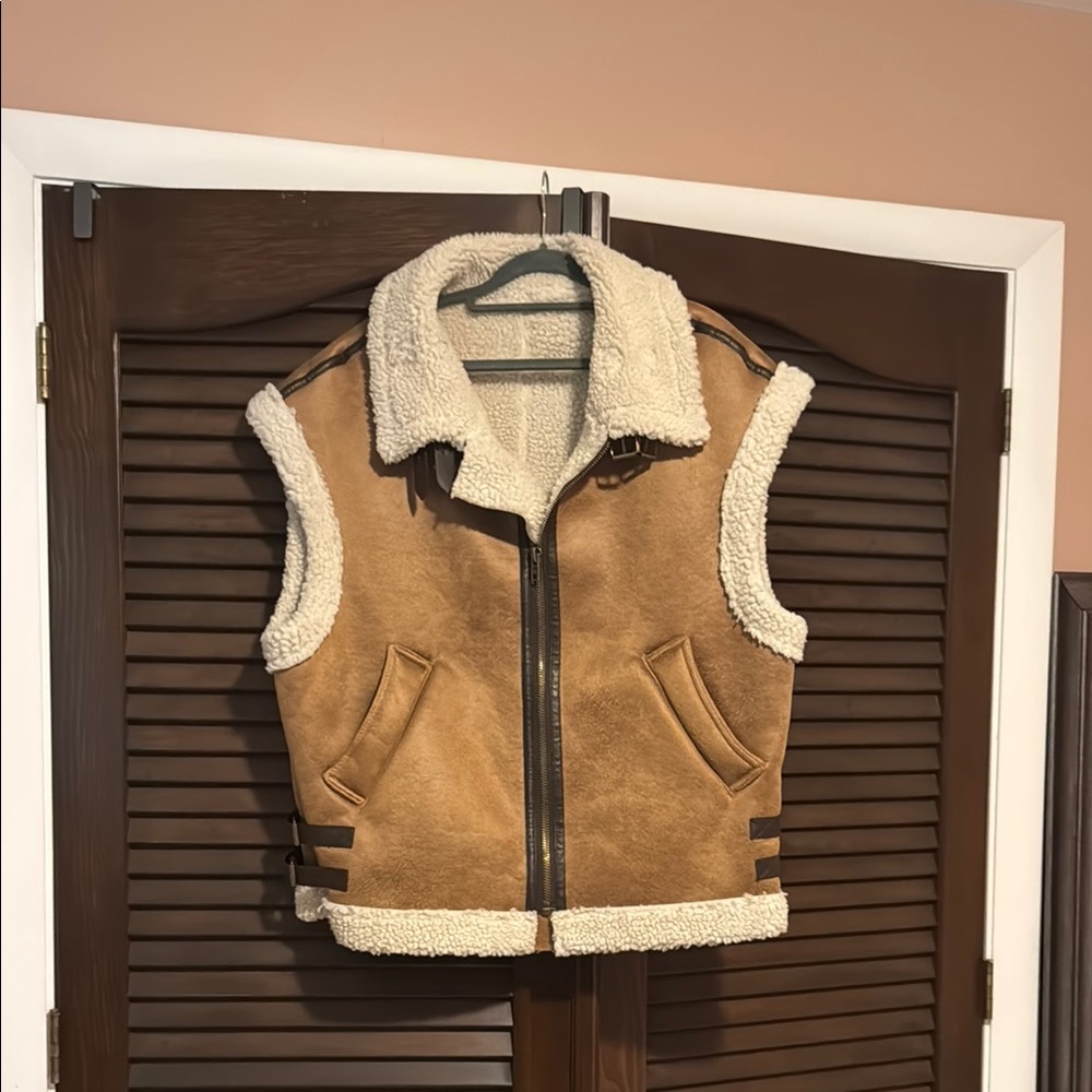 Brown and Cream Shearling Vest